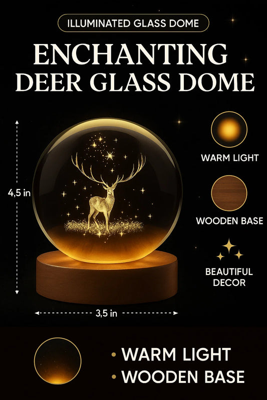 Glass Lamp 3D Ball Astronomy Night Lamp with Base for Living Room Ornament Solar System Fantasy Decoration LED Colorful Lighting Touch Base Moon Light (Deer)