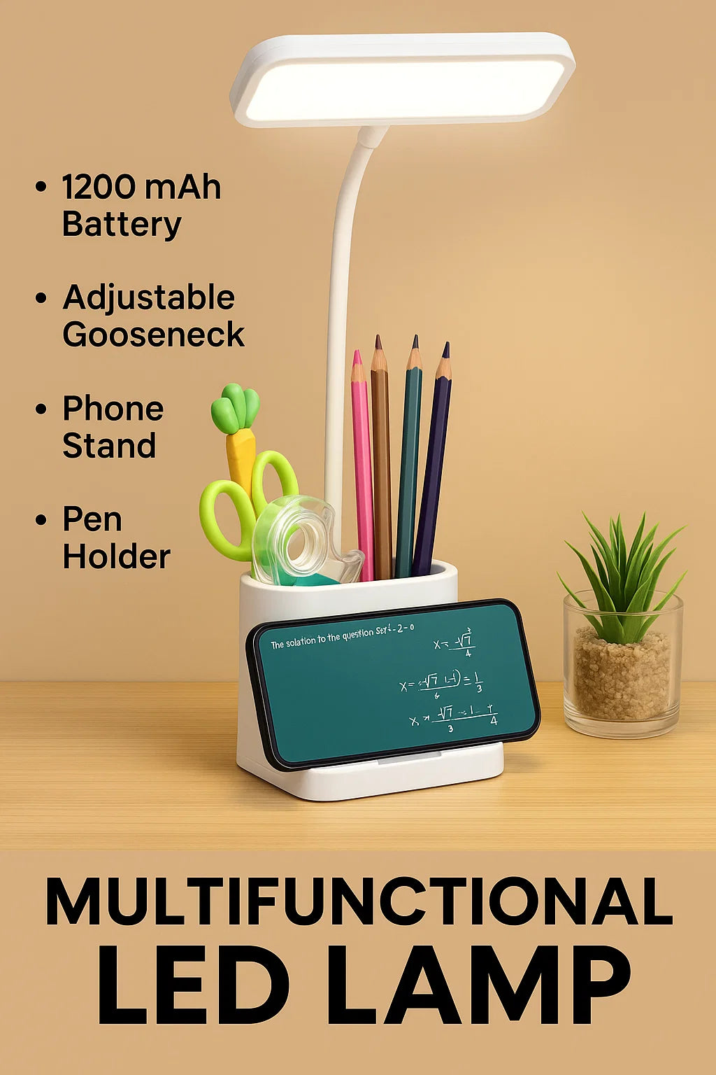 LED Desk Lamp, Touch Control Desk Lamp with 3 Levels Brightness, Dimmable Office Lamp with Adjustable Arm, (Pack of 1)(White)