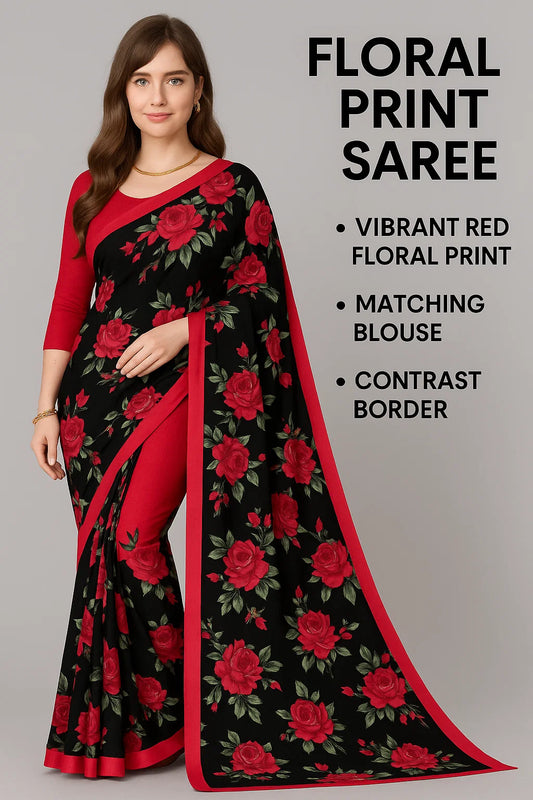 Daily Wear Bollywood Style Floral Printed Saree For Women with Unstitch Blouse Piece