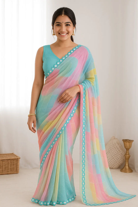 FENCY GEORGETTE CUT WORK SAREE With Multi Colour