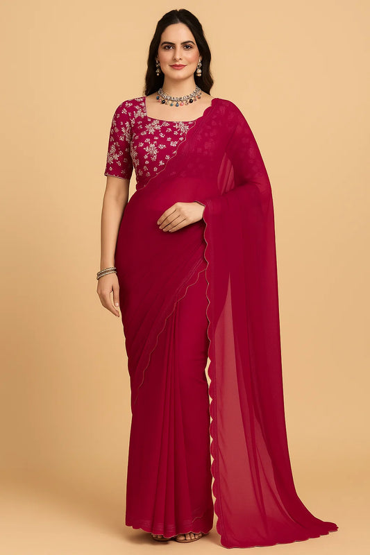 Georgette saree with Embroidered blouse piece
