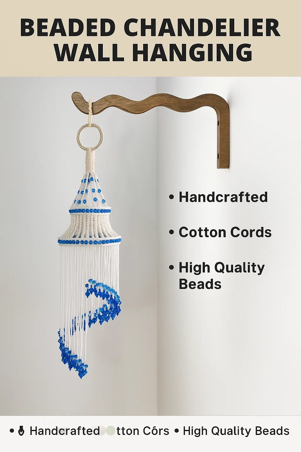 Handmade Macrame Jhumar - white macrame Blue bells & beads