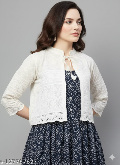 Aarika Women's Cream Color Embroidery Ethnic Jacket