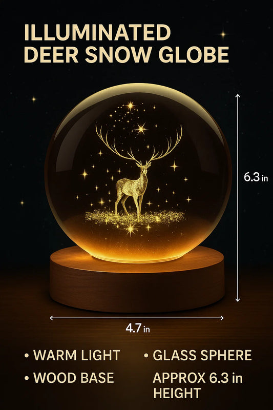Glass Lamp 3D Ball Astronomy Night Lamp with Base for Living Room Ornament Solar System Fantasy Decoration LED Colorful Lighting Touch Base Moon Light (Deer)