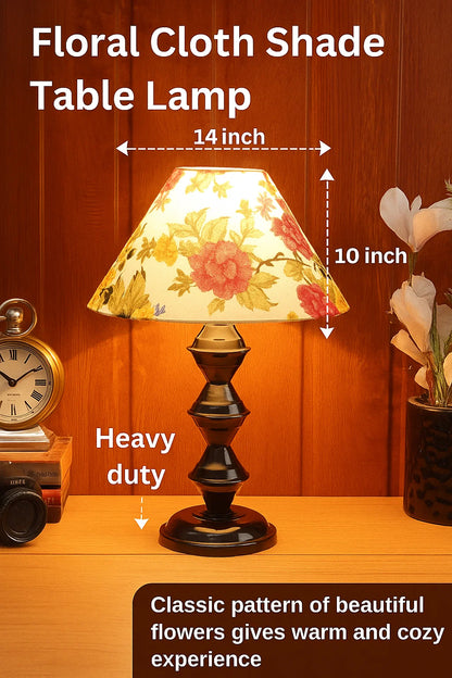 Multicolour Shade Floral Table Lamp With Black Base