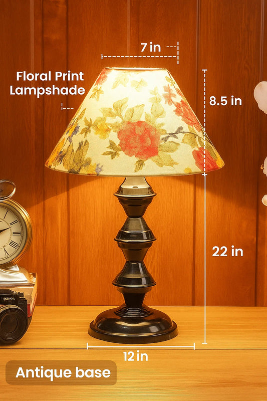 Multicolour Shade Floral Table Lamp With Black Base