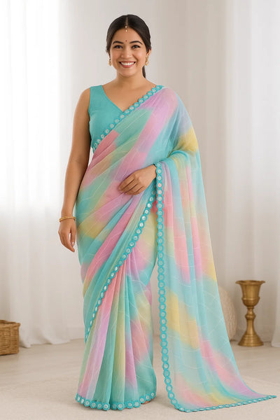 FENCY GEORGETTE CUT WORK SAREE With Multi Colour