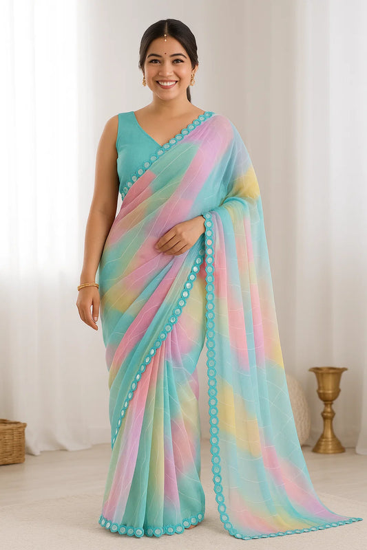 FENCY GEORGETTE CUT WORK SAREE With Multi Colour