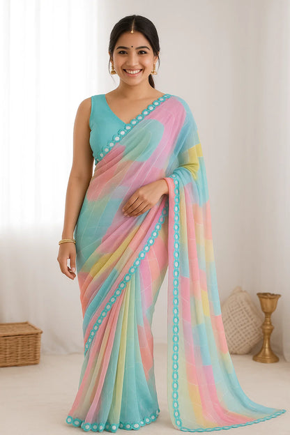 FENCY GEORGETTE CUT WORK SAREE With Multi Colour