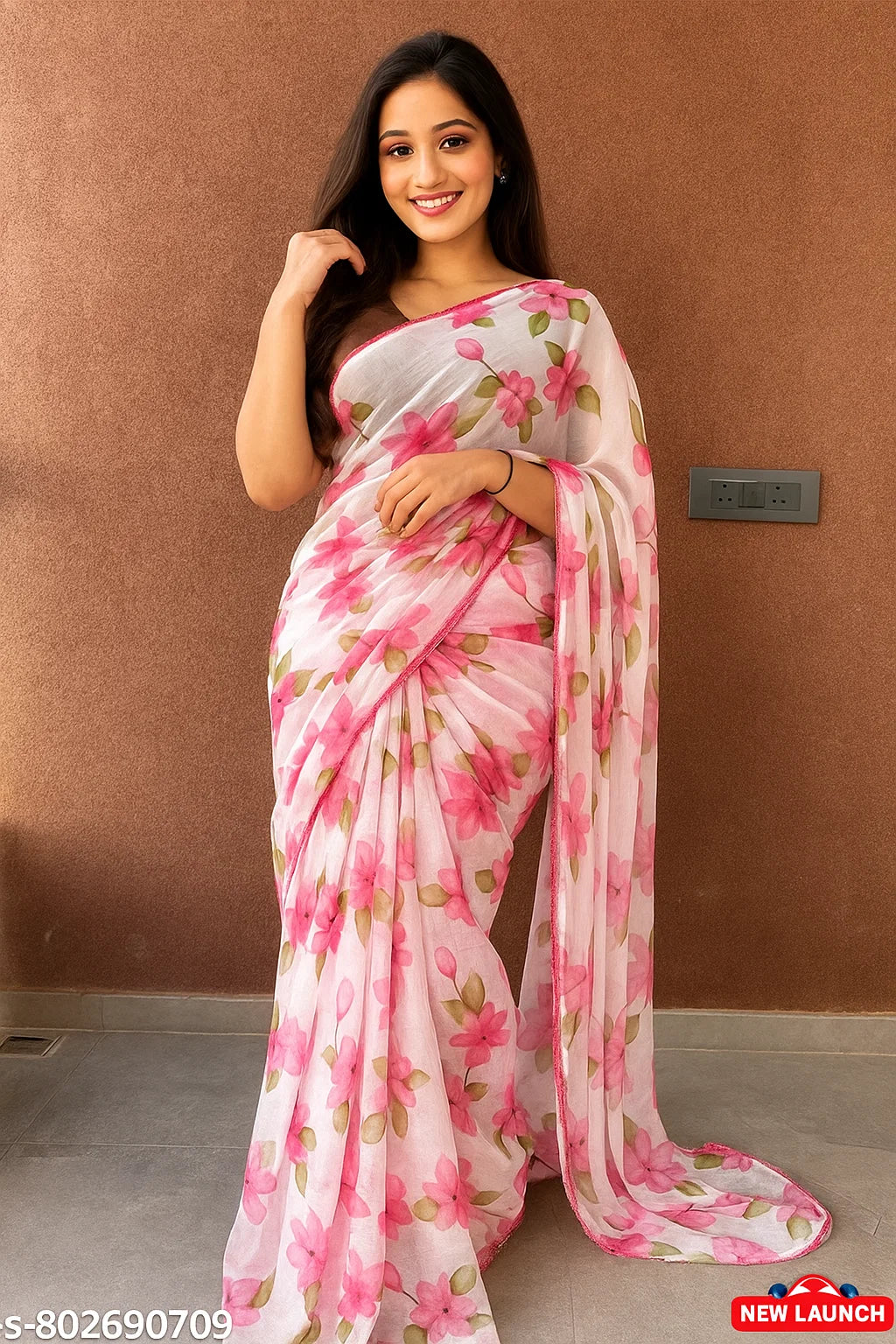 Beautiful Red Kalamkari Floral Printed Georgette Saree For Women