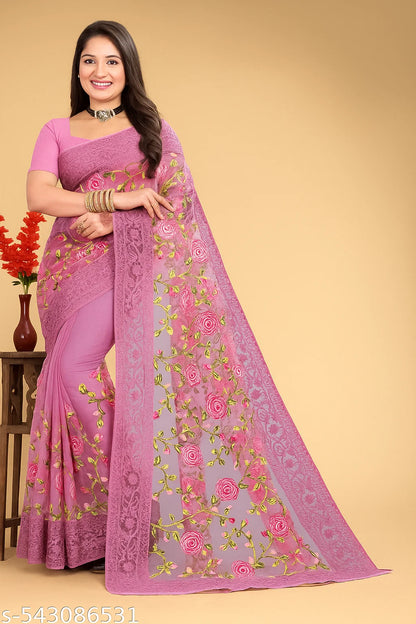 Net Saree With Border work