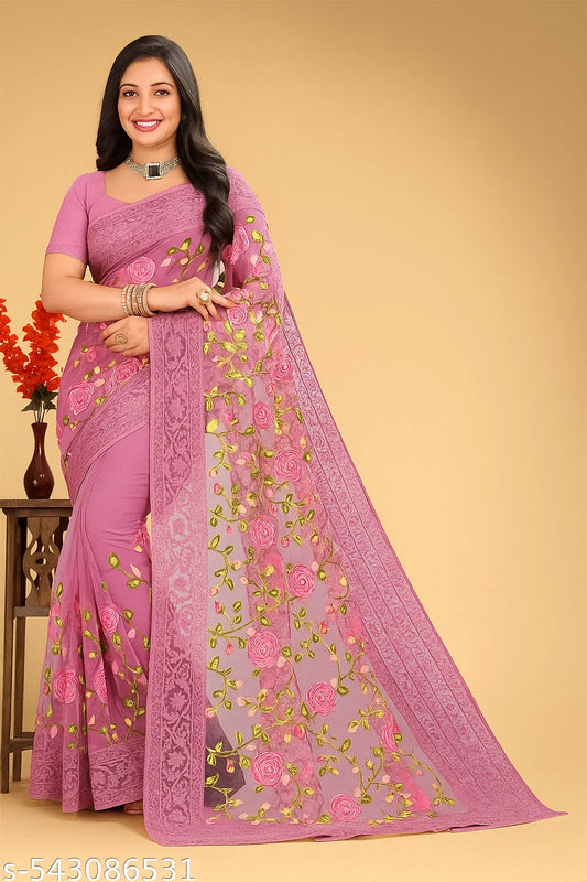Net Saree With Border work
