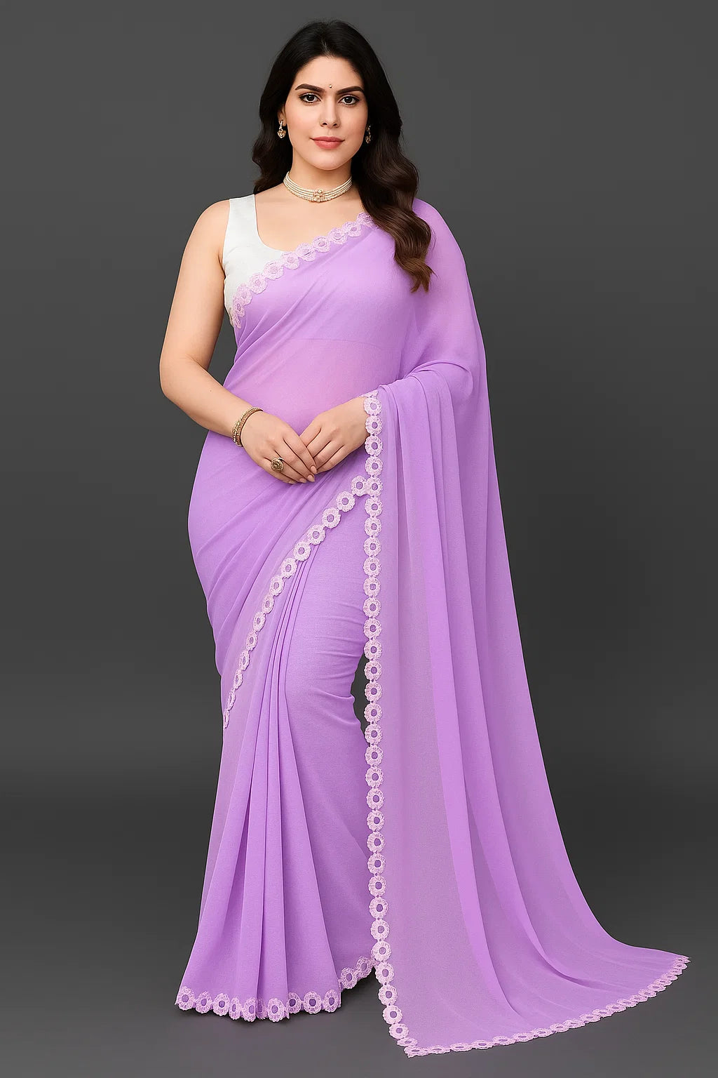 PURPLE GEORGETTE CUT WORK SAREE