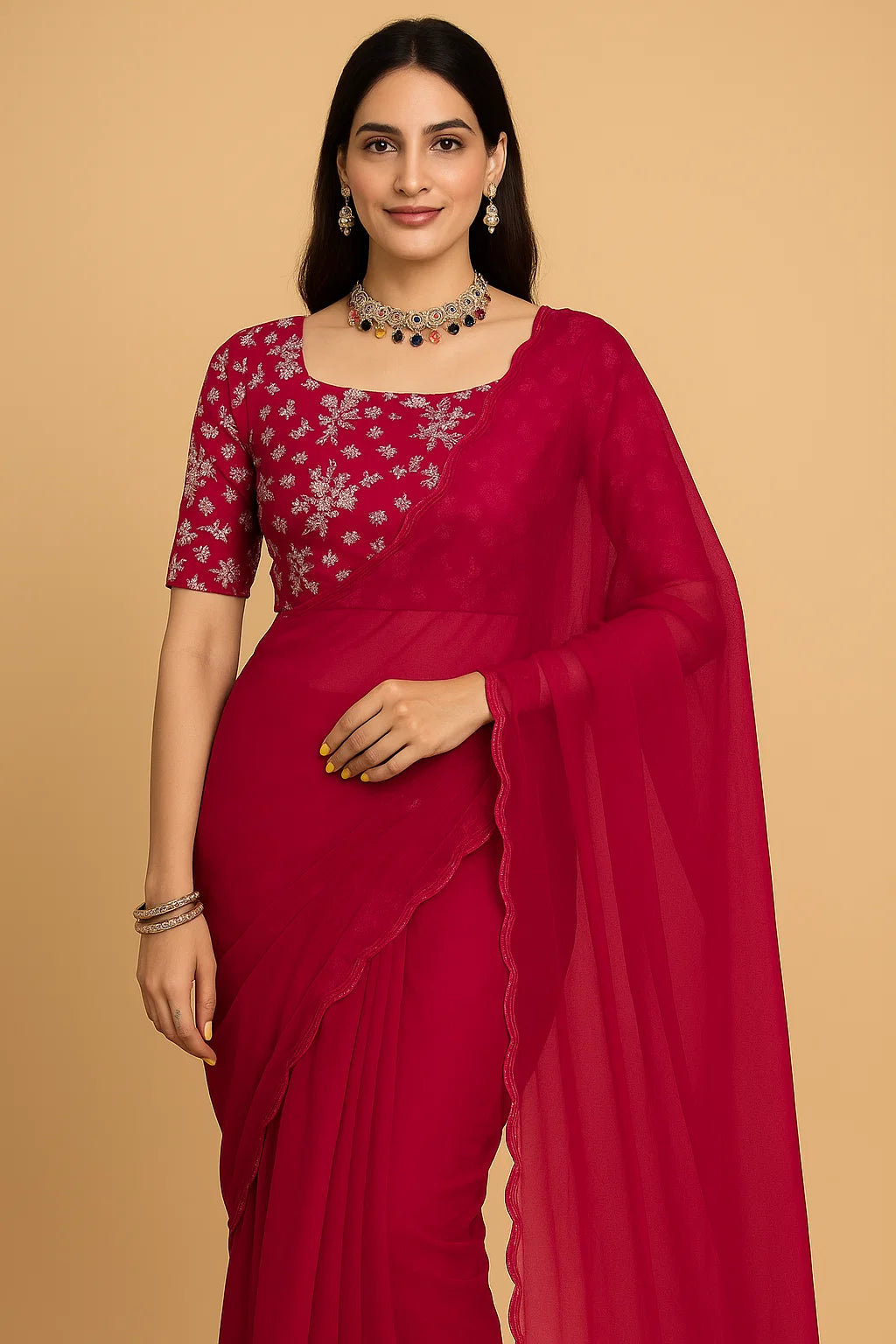 Georgette saree with Embroidered blouse piece