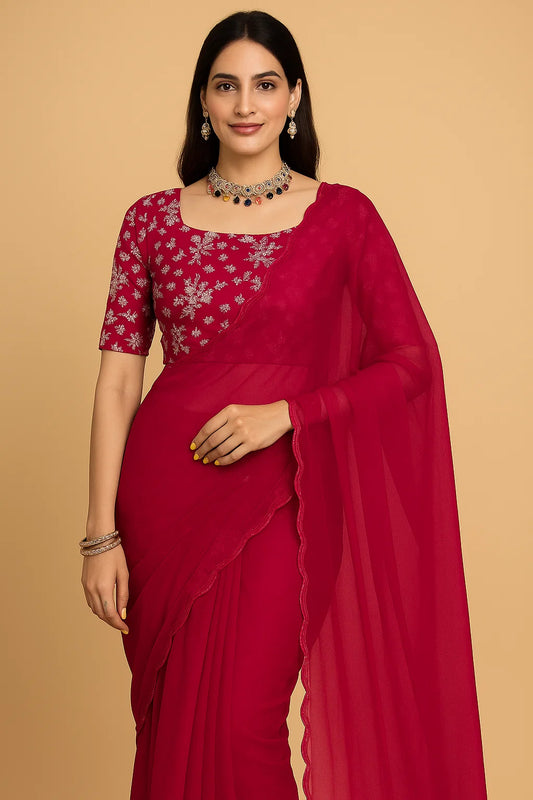 Georgette saree with Embroidered blouse piece