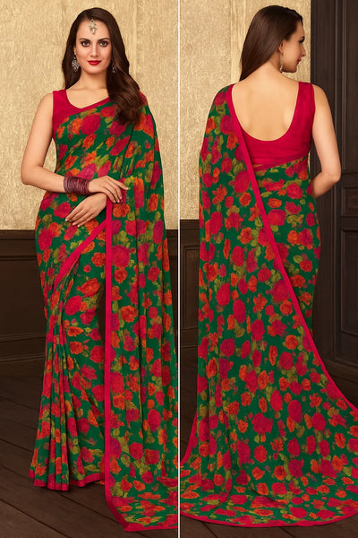 Georgette Green Saree With Blouse