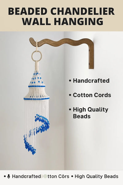 Handmade Macrame Jhumar - white macrame Blue bells & beads