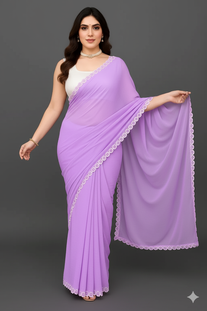 PURPLE GEORGETTE CUT WORK SAREE