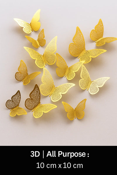 12pcs 3D Paper Golden Butter-fly Decoration Items for Wall