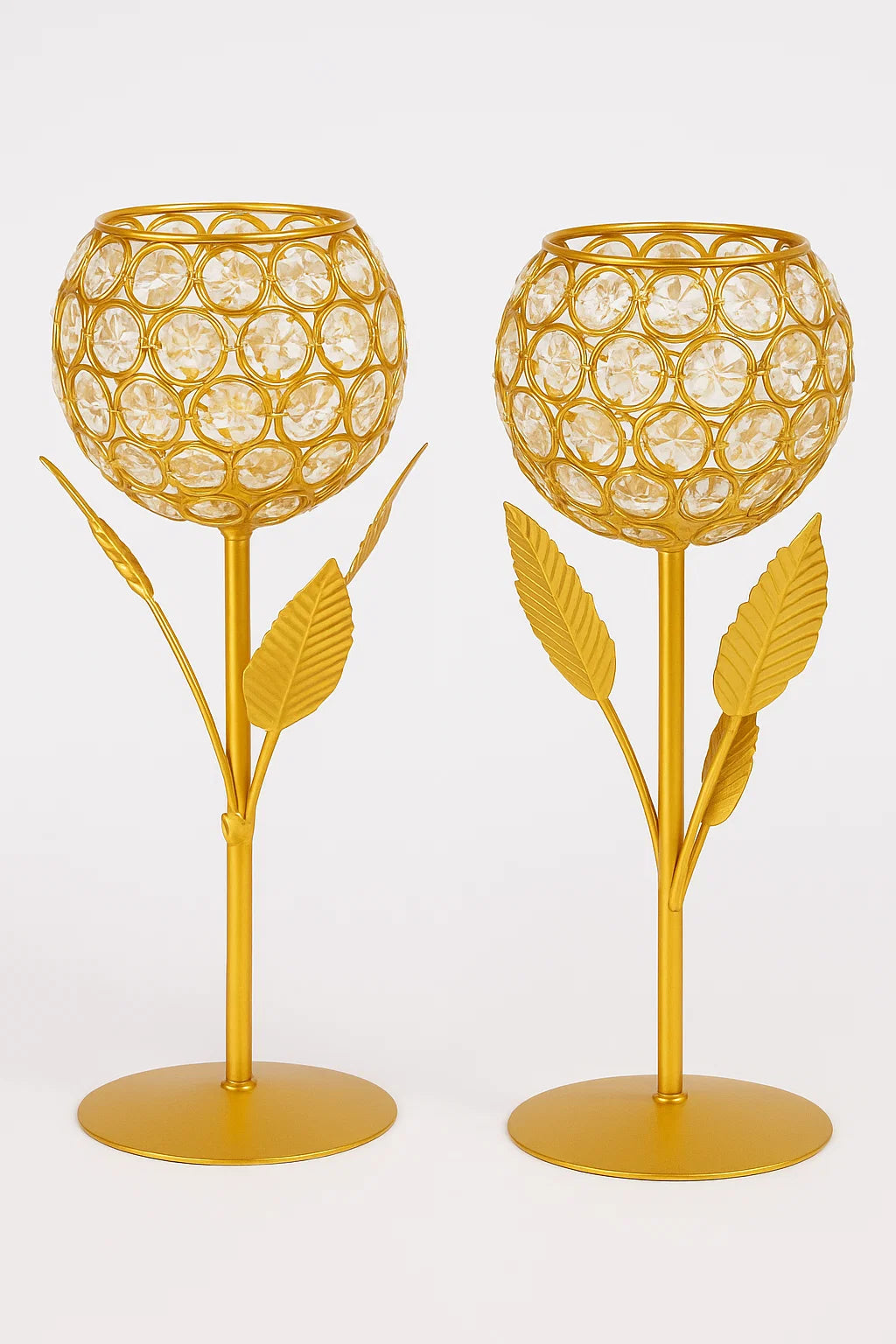 Geometric Golden Tea Light Candle Holder Showpiece with Gold glass