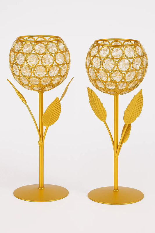 Geometric Golden Tea Light Candle Holder Showpiece with Gold glass